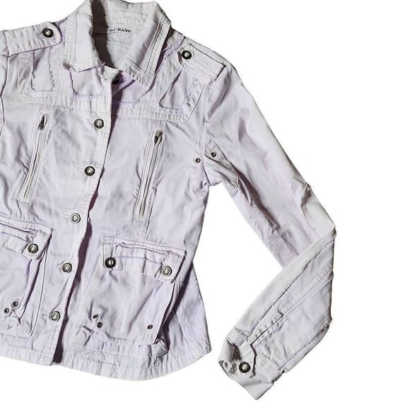 Da-Nang purple distressed embroidered peacock bird cargo button down jacket - Picture 4 of 6